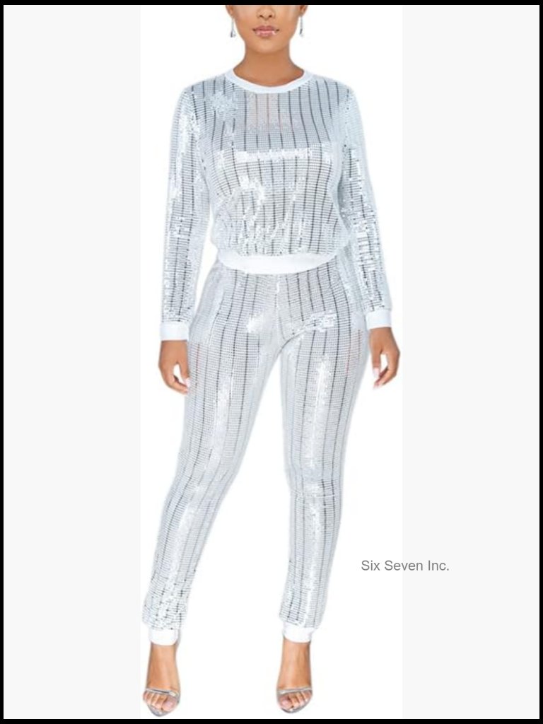 Sequin Glitter Long Sleeve Sweatshirt And Skinny Pants Two Piece Outfit